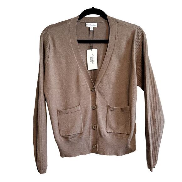 Calvin Klein Jeans Soft Button Front Pockets Classic Cardigan NWT Size M - Picture 1 of 11